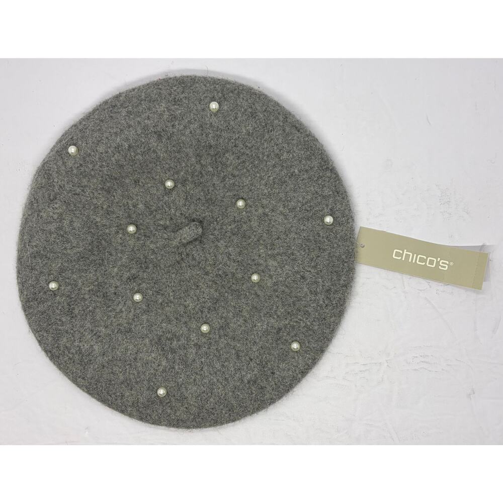 Chicos Wool Pearl Beret Hat in Pearl Gray NWT $39.50 One Size Retro Indie